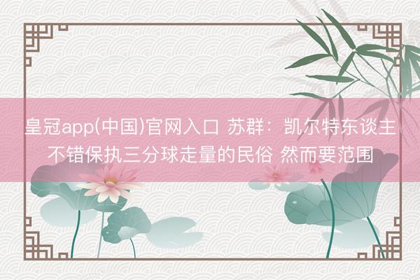 皇冠app(中国)官网入口 苏群：凯尔特东谈主不错保执三分球走量的民俗 然而要范围