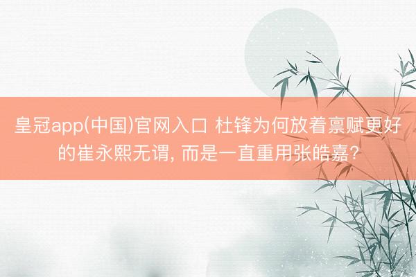 皇冠app(中国)官网入口 杜锋为何放着禀赋更好的崔永熙无谓， 而是一直重用张皓嘉?