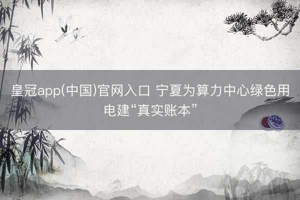 皇冠app(中国)官网入口 宁夏为算力中心绿色用电建“真实账本”