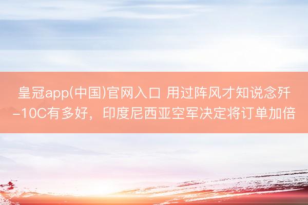皇冠app(中国)官网入口 用过阵风才知说念歼-10C有多好，印度尼西亚空军决定将订单加倍